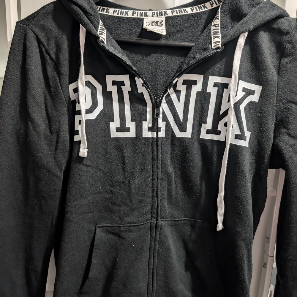 XSmall Black PINK Zip-Up Hoodie